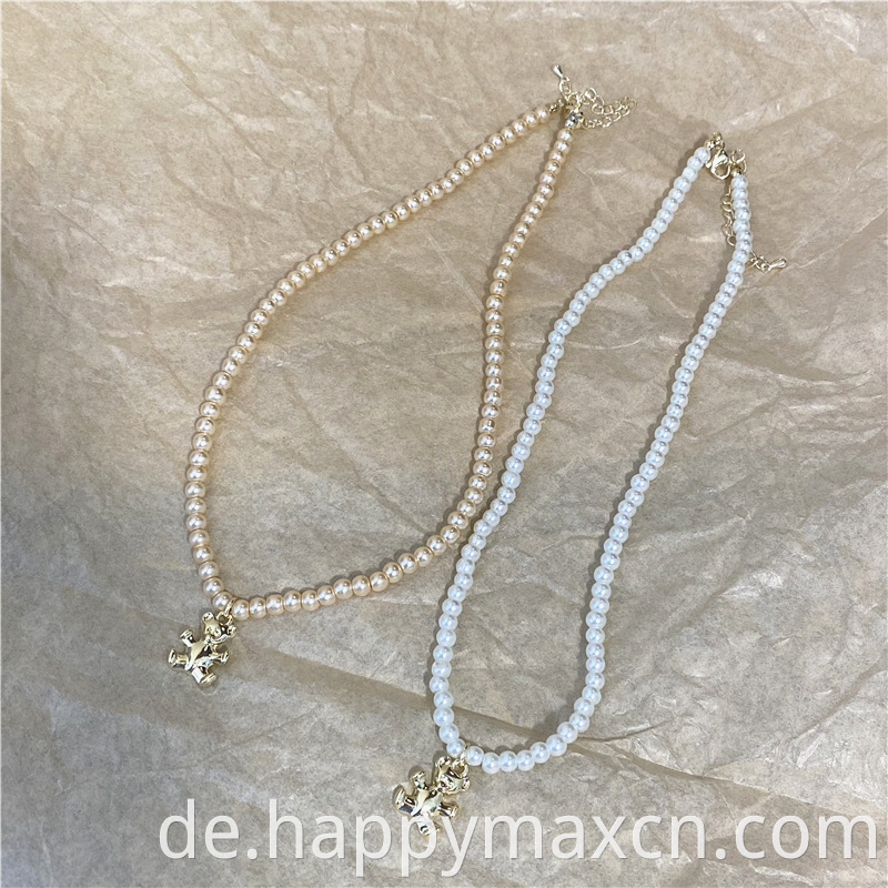 Neue schöne Bären Design Gold plattiert Perle Halskette Halskette Mode Bär Anhänger Perlen Halskette für Frauen Schmuck